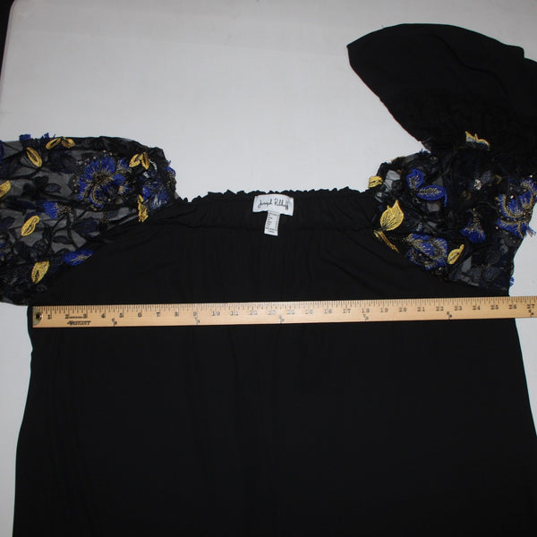 Joseph Ribkoff Top Sz 18 Black Multi Colored Layered Embroidered 100% Poly Top