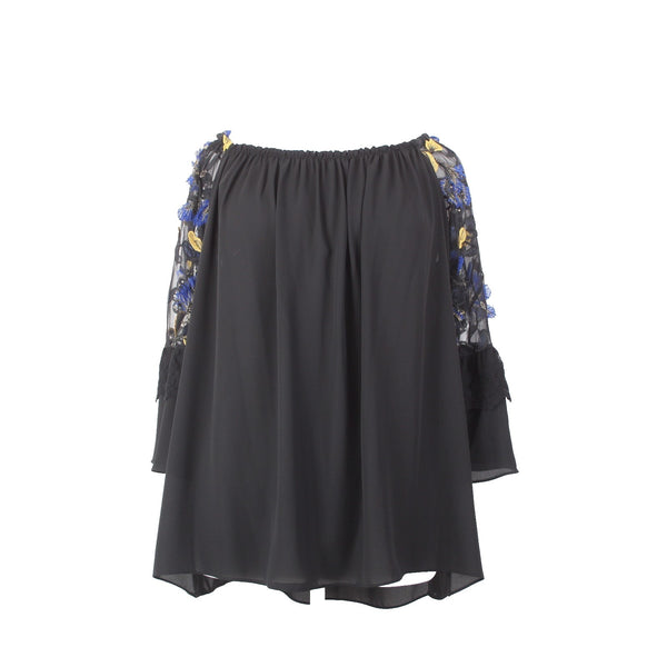 Joseph Ribkoff Top Sz 18 Black Multi Colored Layered Embroidered 100% Poly Top