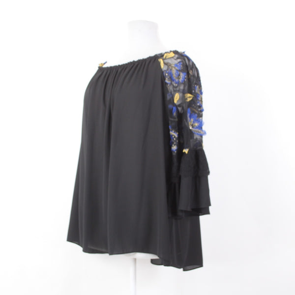 Joseph Ribkoff Top Sz 18 Black Multi Colored Layered Embroidered 100% Poly Top