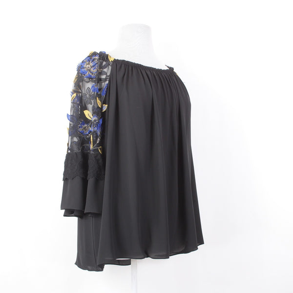 Joseph Ribkoff Top Sz 18 Black Multi Colored Layered Embroidered 100% Poly Top