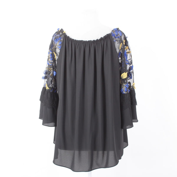 Joseph Ribkoff Top Sz 18 Black Multi Colored Layered Embroidered 100% Poly Top