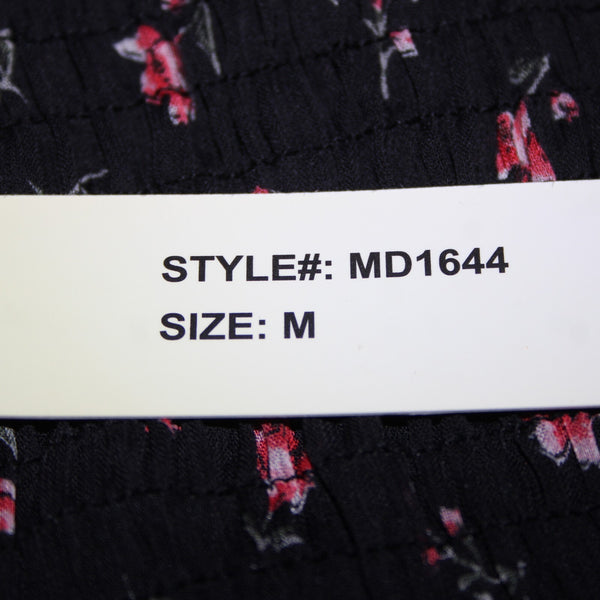 Chocolate NEW Sz M Black Red Floral Ruffles Lined Ruched 100% Polyester Dress