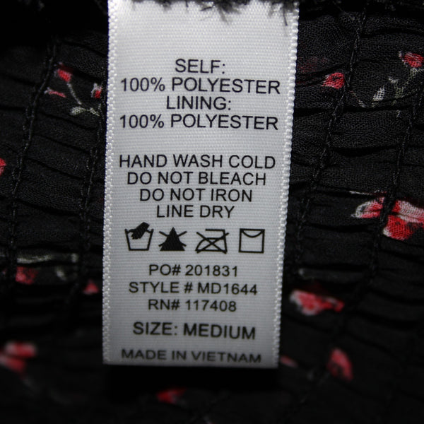 Chocolate NEW Sz M Black Red Floral Ruffles Lined Ruched 100% Polyester Dress