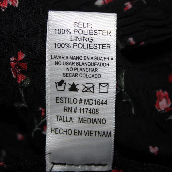 Chocolate NEW Sz M Black Red Floral Ruffles Lined Ruched 100% Polyester Dress