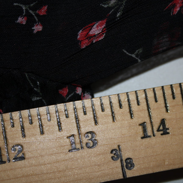 Chocolate NEW Sz M Black Red Floral Ruffles Lined Ruched 100% Polyester Dress