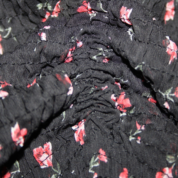 Chocolate NEW Sz M Black Red Floral Ruffles Lined Ruched 100% Polyester Dress