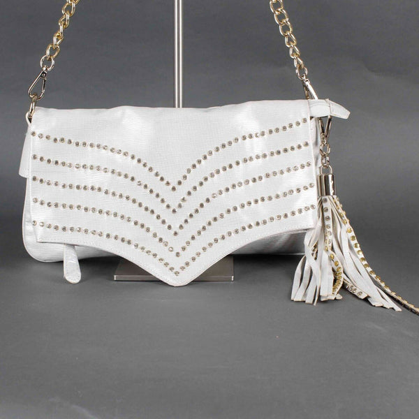 Julia NEW $107 8+ x 14 White Multi Rhinestones Vegan Convertible Clutch Purse