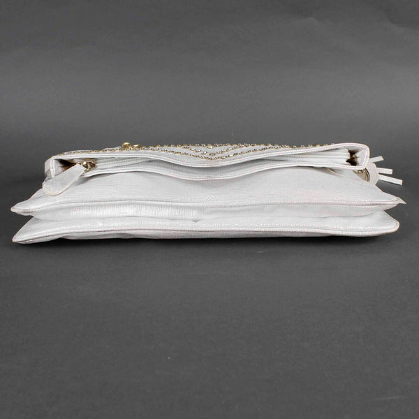 Julia NEW $107 8+ x 14 White Multi Rhinestones Vegan Convertible Clutch Purse
