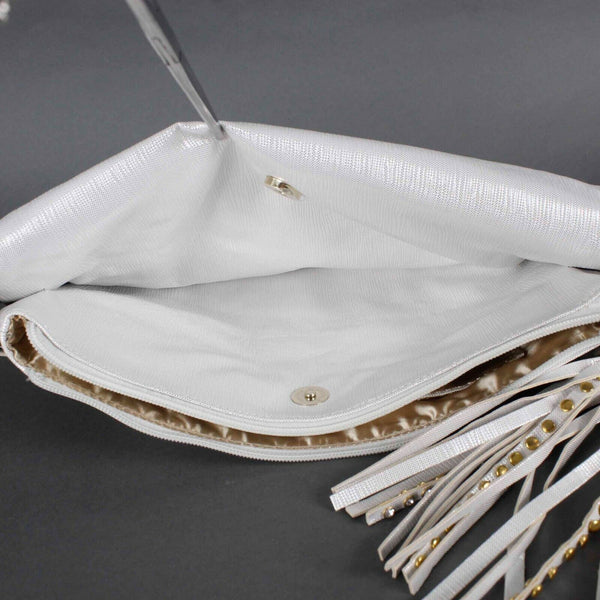 Julia NEW $107 8+ x 14 White Multi Rhinestones Vegan Convertible Clutch Purse