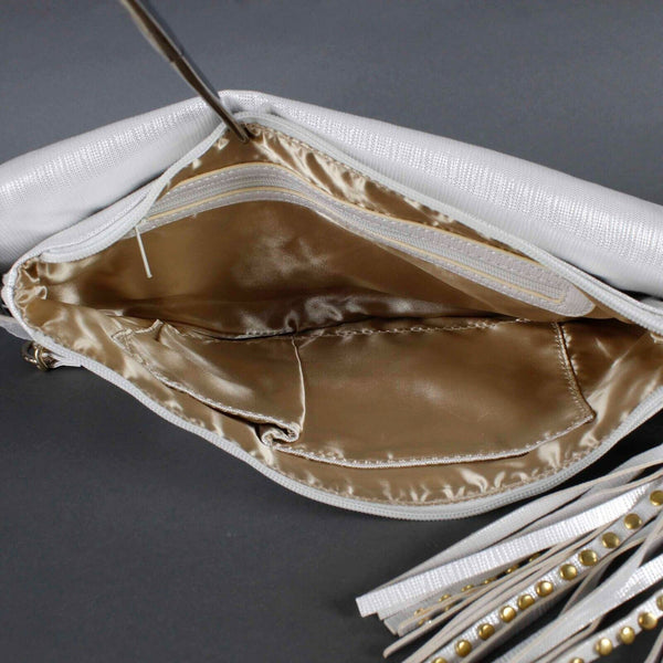 Julia NEW $107 8+ x 14 White Multi Rhinestones Vegan Convertible Clutch Purse