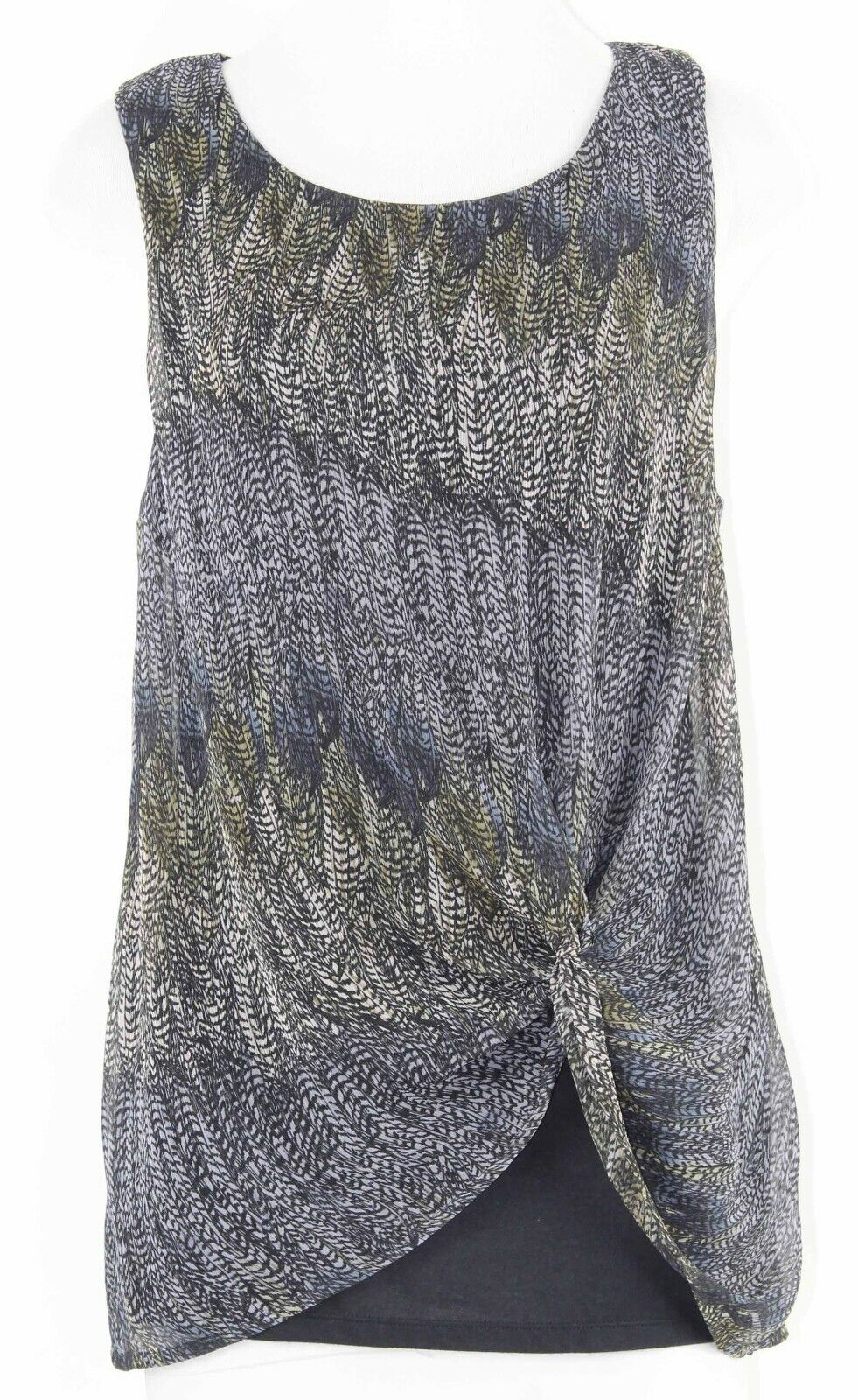 Deletta NEW $68 Sz L Black Multi Layered Left Front Knot Modal Poly Top