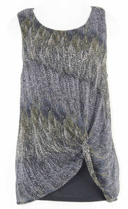 Deletta NEW $68 Sz L Black Multi Layered Left Front Knot Modal Poly Top