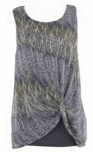 Deletta NEW $68 Sz L Black Multi Layered Left Front Knot Modal Poly Top