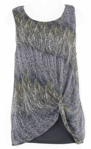 Deletta NEW $68 Sz L Black Multi Layered Left Front Knot Modal Poly Top