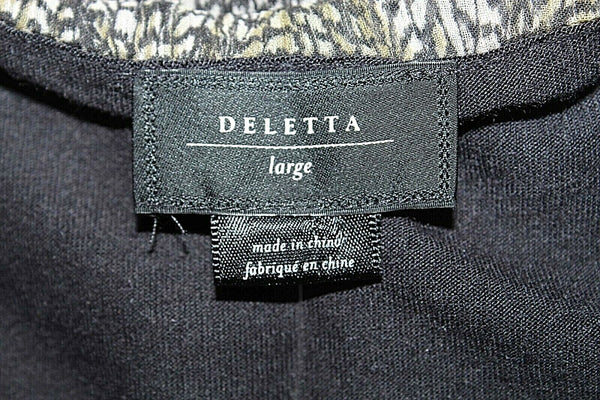 Deletta NEW $68 Sz L Black Multi Layered Left Front Knot Modal Poly Top