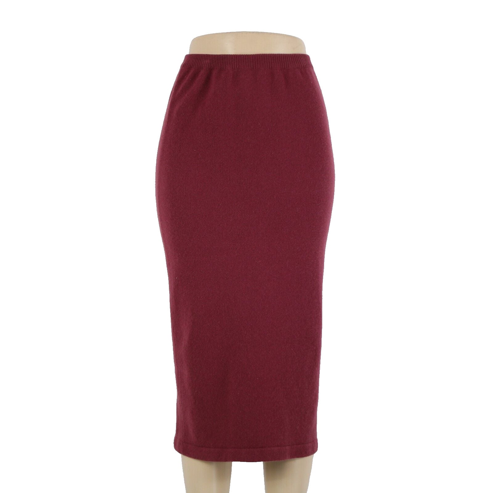 Murray Allan Rose Pink Burgundy Elastic Waist 100% Pure Cashmere Midi Skirt