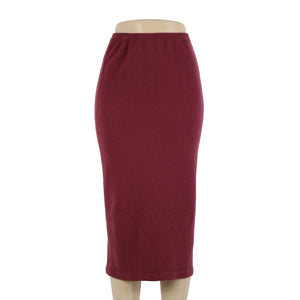 Murray Allan Rose Pink Burgundy Elastic Waist 100% Pure Cashmere Midi Skirt