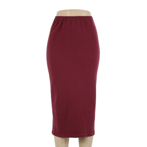 Murray Allan Rose Pink Burgundy Elastic Waist 100% Pure Cashmere Midi Skirt