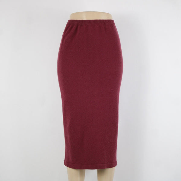 Murray Allan Rose Pink Burgundy Elastic Waist 100% Pure Cashmere Midi Skirt