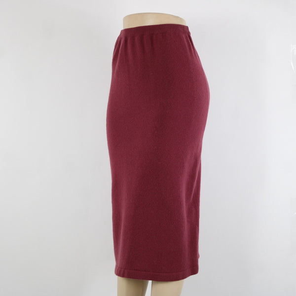 Murray Allan Rose Pink Burgundy Elastic Waist 100% Pure Cashmere Midi Skirt
