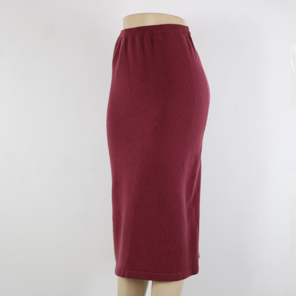 Murray Allan Rose Pink Burgundy Elastic Waist 100% Pure Cashmere Midi Skirt