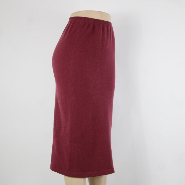 Murray Allan Rose Pink Burgundy Elastic Waist 100% Pure Cashmere Midi Skirt
