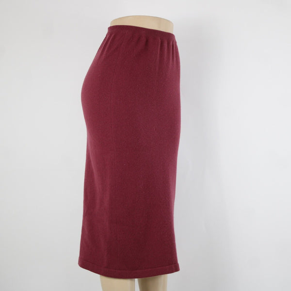 Murray Allan Rose Pink Burgundy Elastic Waist 100% Pure Cashmere Midi Skirt