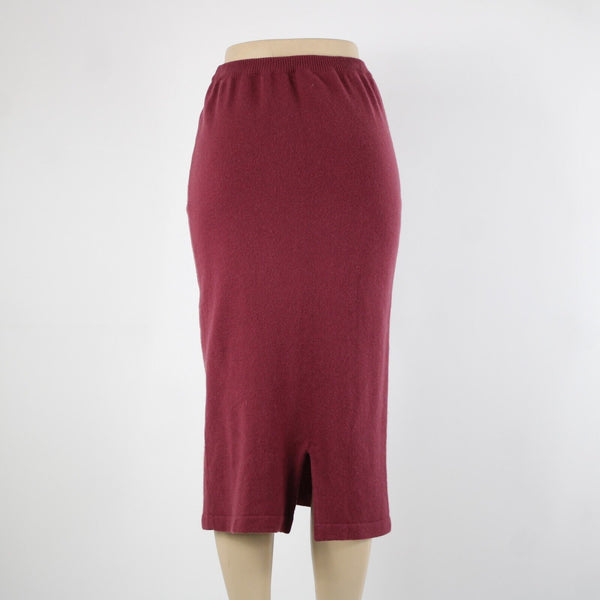 Murray Allan Rose Pink Burgundy Elastic Waist 100% Pure Cashmere Midi Skirt