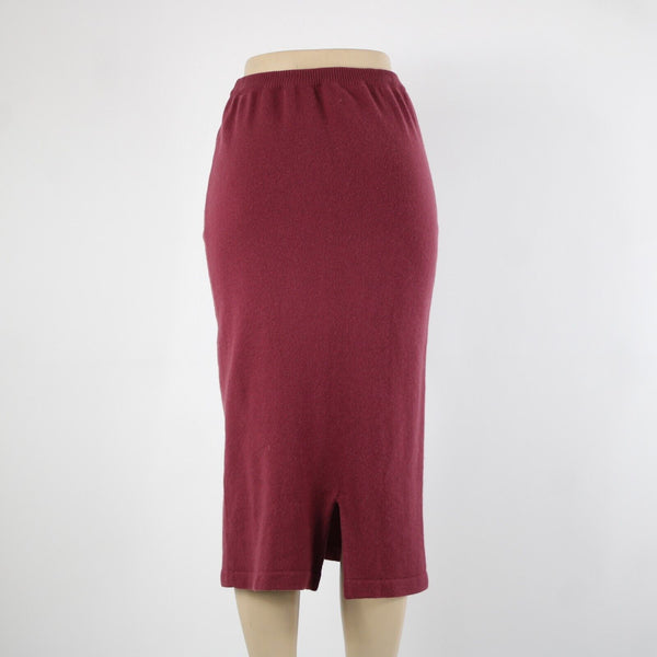 Murray Allan Rose Pink Burgundy Elastic Waist 100% Pure Cashmere Midi Skirt