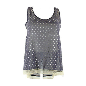 i. ner NEW $29 Sz L Gray Gold Foil Tan Sheer 100% Poly Hi Lo Racerback Top