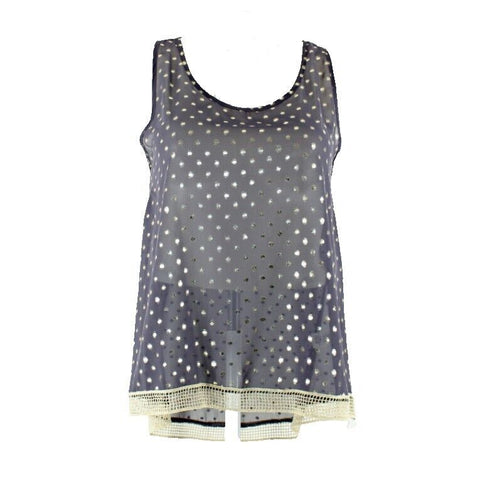 i. ner NEW $29 Sz L Gray Gold Foil Tan Sheer 100% Poly Hi Lo Racerback Top