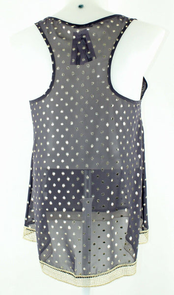 i. ner NEW $29 Sz L Gray Gold Foil Tan Sheer 100% Poly Hi Lo Racerback Top
