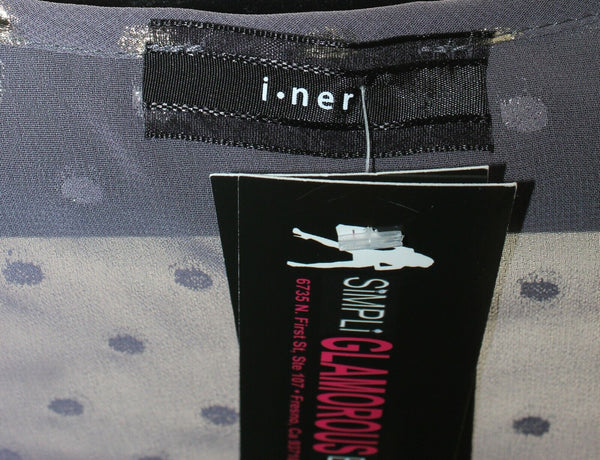 i. ner NEW $29 Sz L Gray Gold Foil Tan Sheer 100% Poly Hi Lo Racerback Top