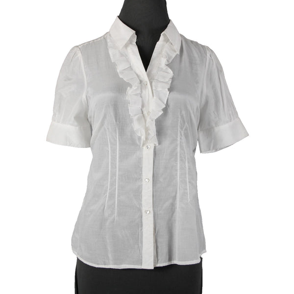 Isabella Rodriguez NEW $98 Sz M White Shiny Polished Ruffle Cotton Silk Top