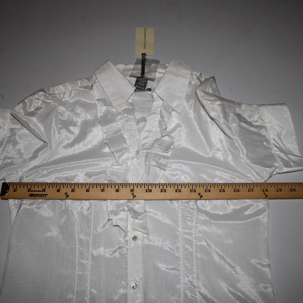 Isabella Rodriguez NEW $98 Sz M White Shiny Polished Ruffle Cotton Silk Top