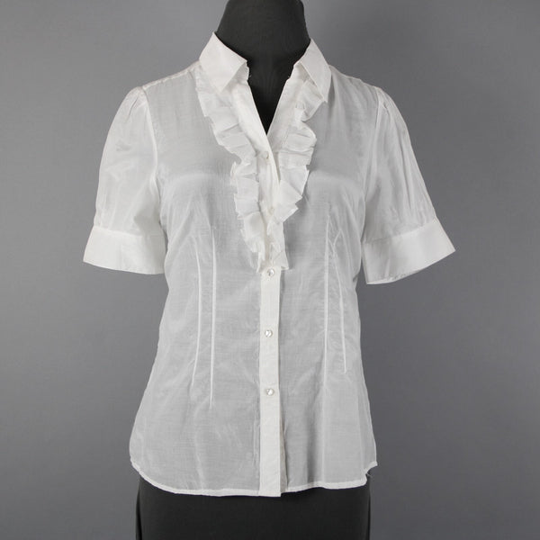 Isabella Rodriguez NEW $98 Sz M White Shiny Polished Ruffle Cotton Silk Top
