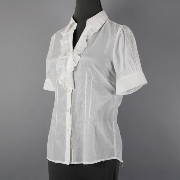 Isabella Rodriguez NEW $98 Sz M White Shiny Polished Ruffle Cotton Silk Top