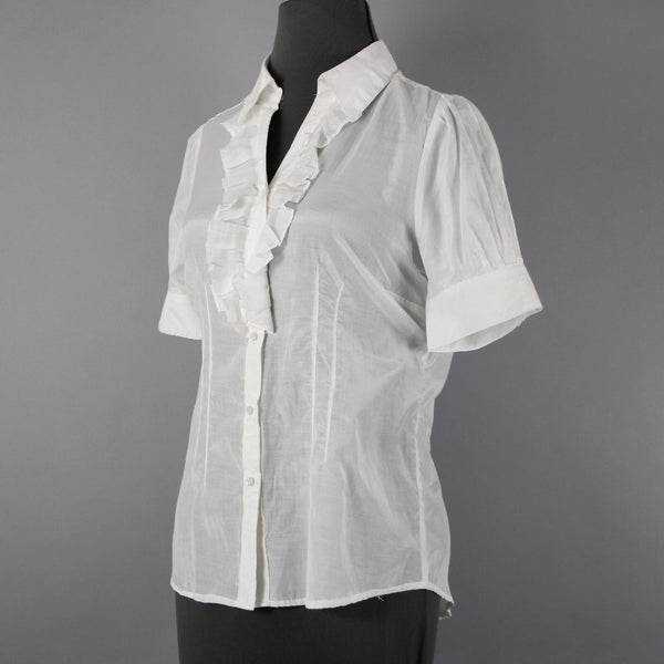 Isabella Rodriguez NEW $98 Sz M White Shiny Polished Ruffle Cotton Silk Top