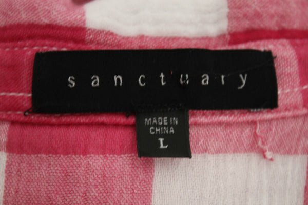 Sanctuary Sz L Magenta White Drop Shoulder Button Up Cotton Blend Shirt