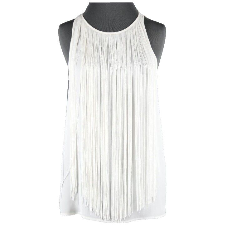 Theory Montien NEW $245 Sz S Ivory White Long All Fringe Front 100% Silk Top