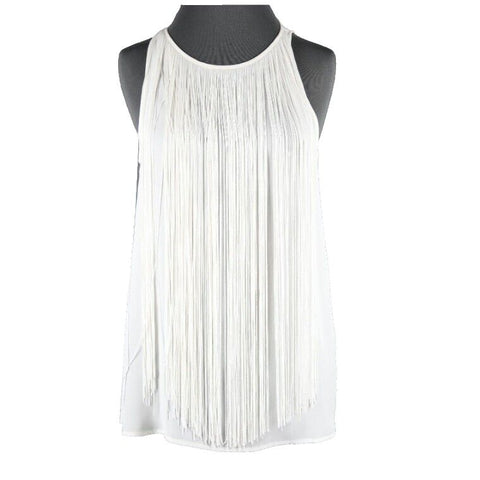 Theory Montien NEW $245 Sz S Ivory White Long All Fringe Front 100% Silk Top