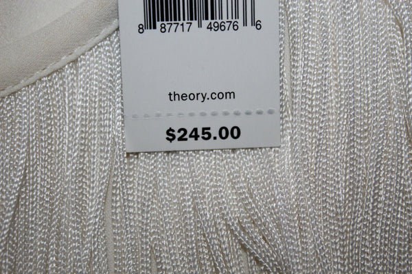 Theory Montien NEW $245 Sz S Ivory White Long All Fringe Front 100% Silk Top