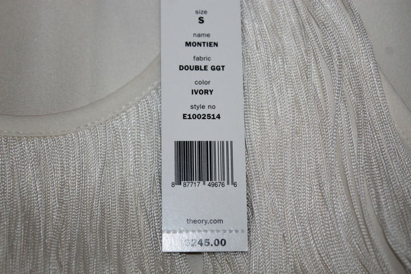Theory Montien NEW $245 Sz S Ivory White Long All Fringe Front 100% Silk Top