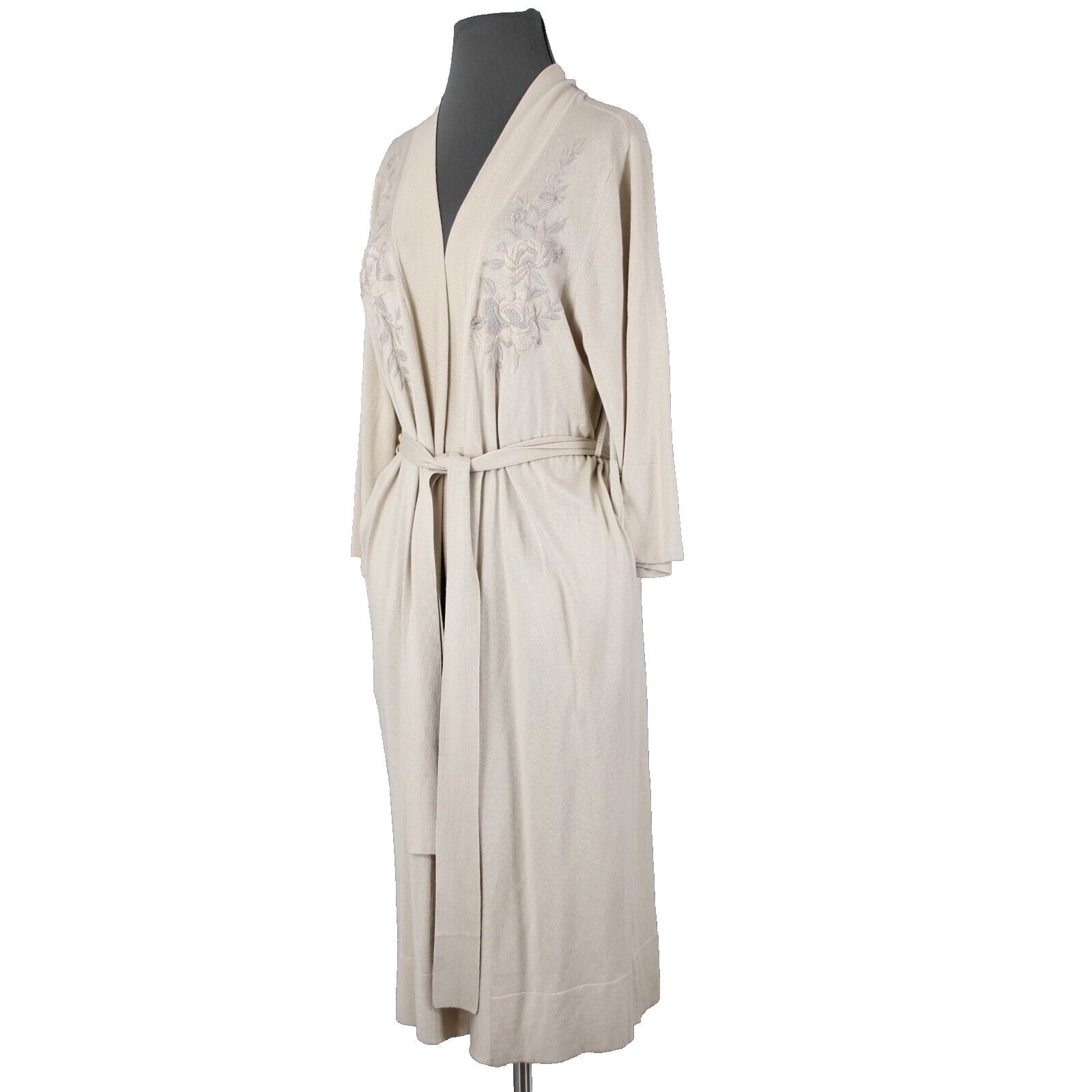 Johnny Was Sz S Beige Embroidered Pocket Belted Silk Cashmere Polyester Wrap