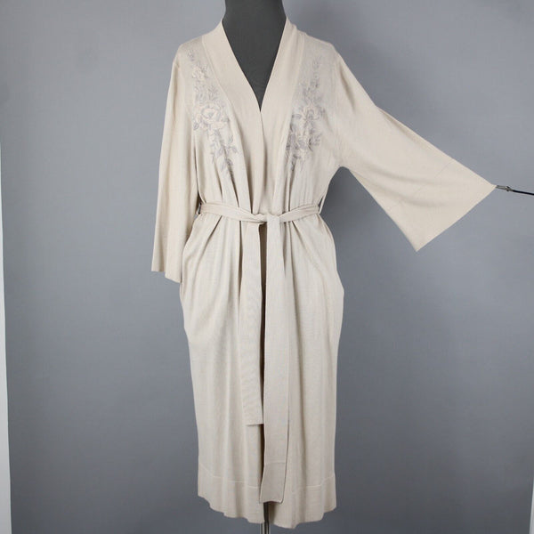 Johnny Was Sz S Beige Embroidered Pocket Belted Silk Cashmere Polyester Wrap