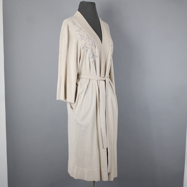 Johnny Was Sz S Beige Embroidered Pocket Belted Silk Cashmere Polyester Wrap