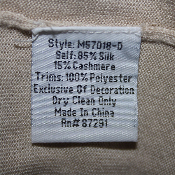 Johnny Was Sz S Beige Embroidered Pocket Belted Silk Cashmere Polyester Wrap