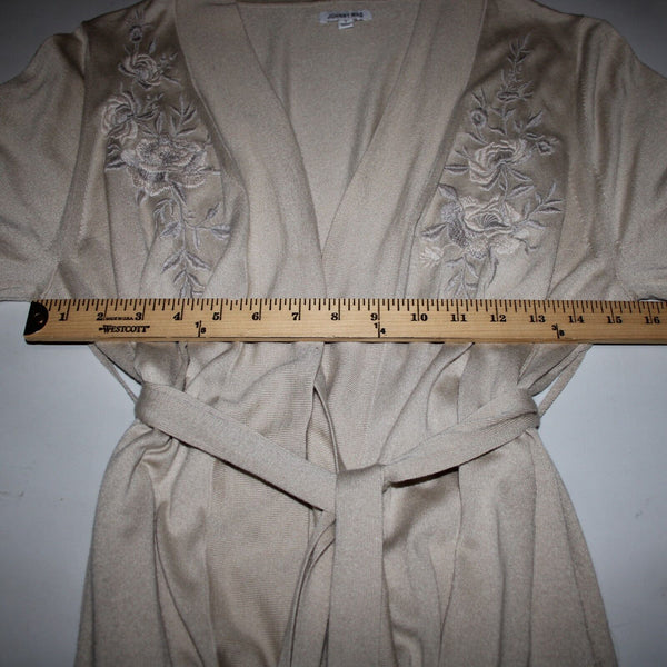 Johnny Was Sz S Beige Embroidered Pocket Belted Silk Cashmere Polyester Wrap