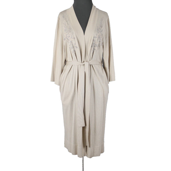 Johnny Was Sz S Beige Embroidered Pocket Belted Silk Cashmere Polyester Wrap