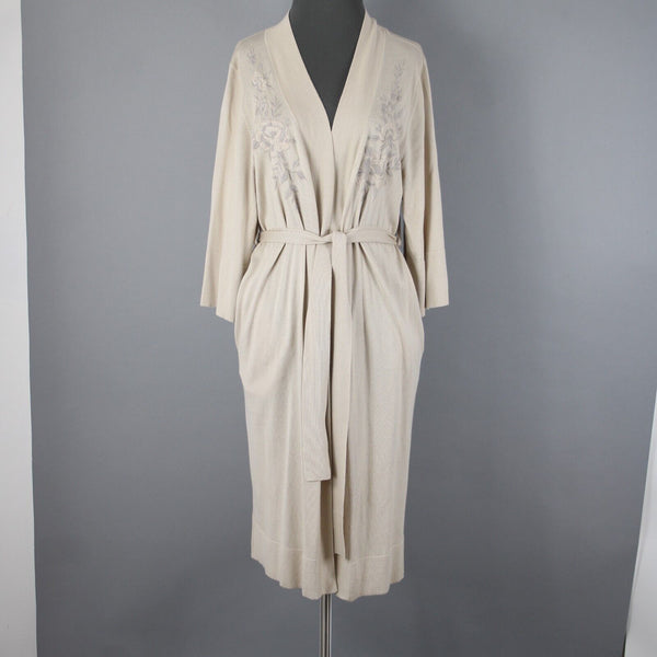 Johnny Was Sz S Beige Embroidered Pocket Belted Silk Cashmere Polyester Wrap